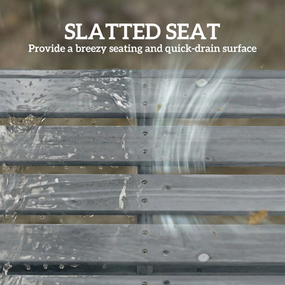Outsunny Wooden Outdoor Bench, 2 Seater Garden Bench, Backless Patio Bench with Slatted Curved Seat, Grey Embossed Finish