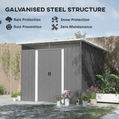 Outsunny 6x8 Metal Garden Shed, Sloped Roof Shed with Ventilation & Storage Solutions, Grey