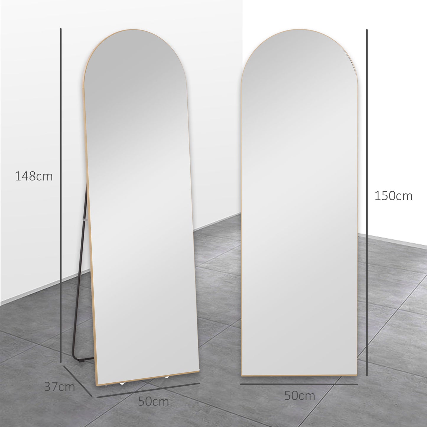 HOMCOM 150cm Arched Full Length Mirror - Gold Tone