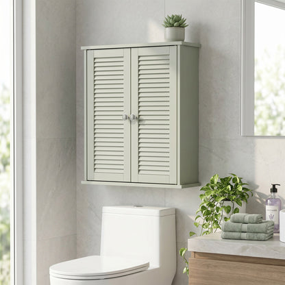 HOMCOM Bathroom Cabinet, Bathroom Wall Cabinet with Louvered Doors and Adjustable Shelf Storage for Kitchen, Light Green