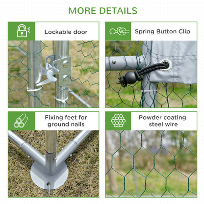 PawHut Walk In Chicken Run Galvanised Chicken Coop Hen Poultry House Cage Pet Playpen Garden with Water-Resist Covers
