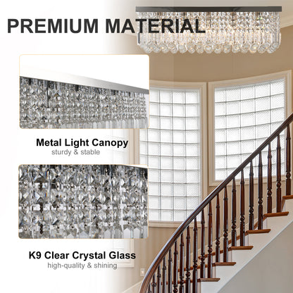 HOMCOM Modern Crystal Ceiling Light Square Crystal Chandelier for Living Room, Dining Room, Hall, 5 x E14 Lamp Holders, Silver, 80 x 25 x 23cm