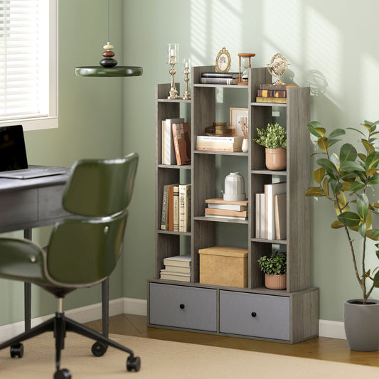 HOMCOM 12 Shelf Storage Unit, with Drawers - Graphite Wood Effect--ChewyGames-ChewyGames