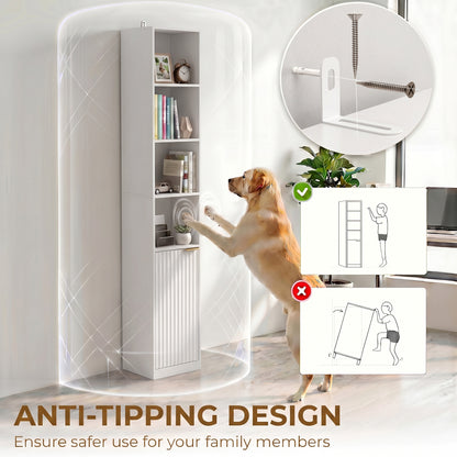 HOMCOM Bookcase Adjustable Shelf Bookshelf Anti-Tip Hardware 6-Tier Storage Cabinet White Wood Effect
