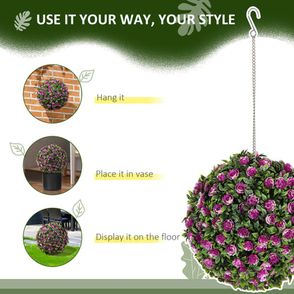 HOMCOM Set of 2 Decorative Artificial Plants, UV-protected Artificial Plant Topiary Rose Balls, Fake Plants for Home Indoor outdoor Decor, 28cm, Purple--ChewyGames-ChewyGames