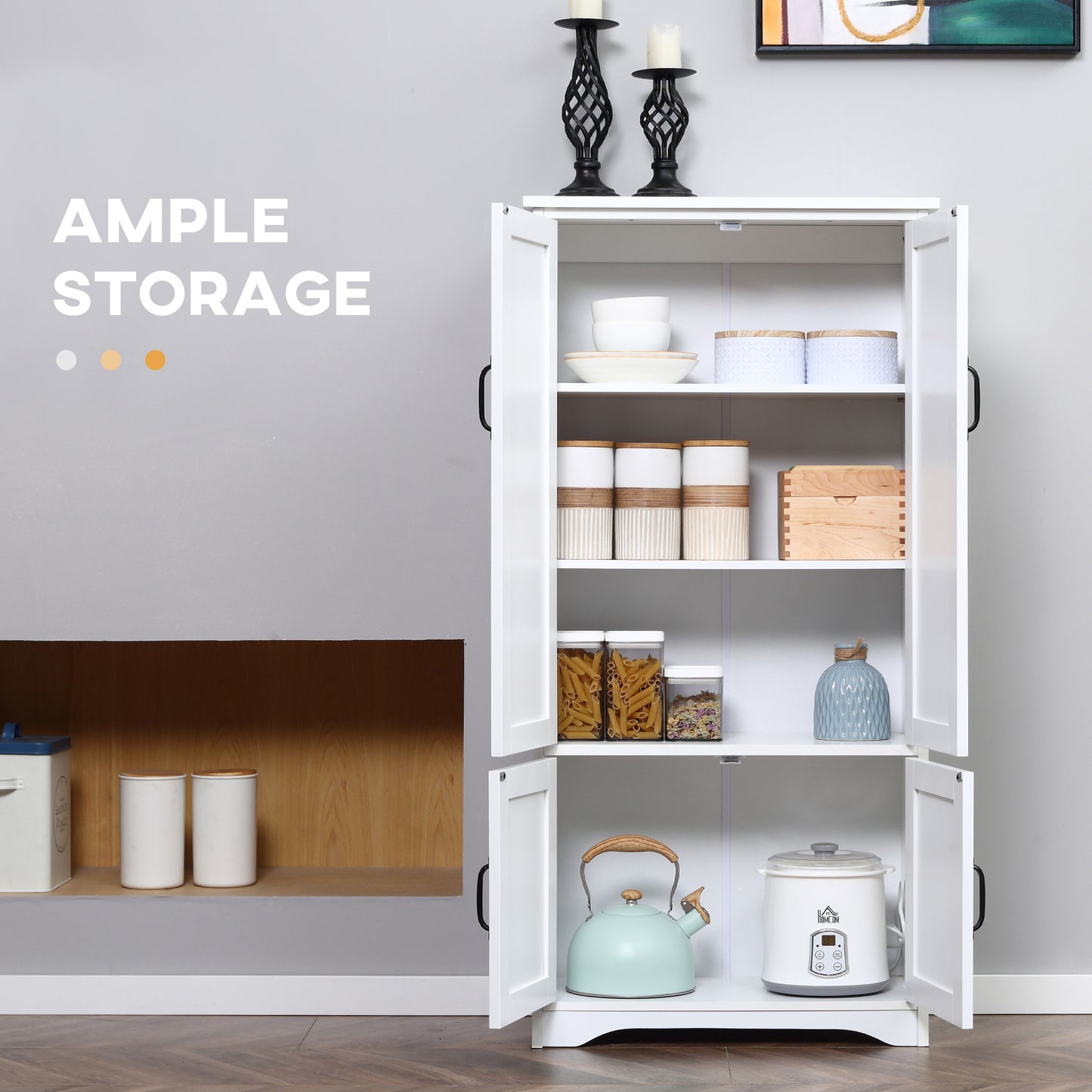 HOMCOM Accent Floor Storage Cabinet, Kitchen Cupboard Sideboard with Adjustable Shelves and 2 Lower Doors, White