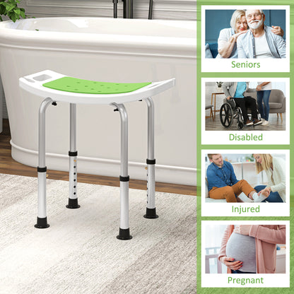 HOMCOM Shower Chair, Adjustable Height Shower Stool with Aluminium Frame and Non-Slip Feet, Bathtub Stool Seat with Padded Seat for Elderly Disabled Handicap, Green