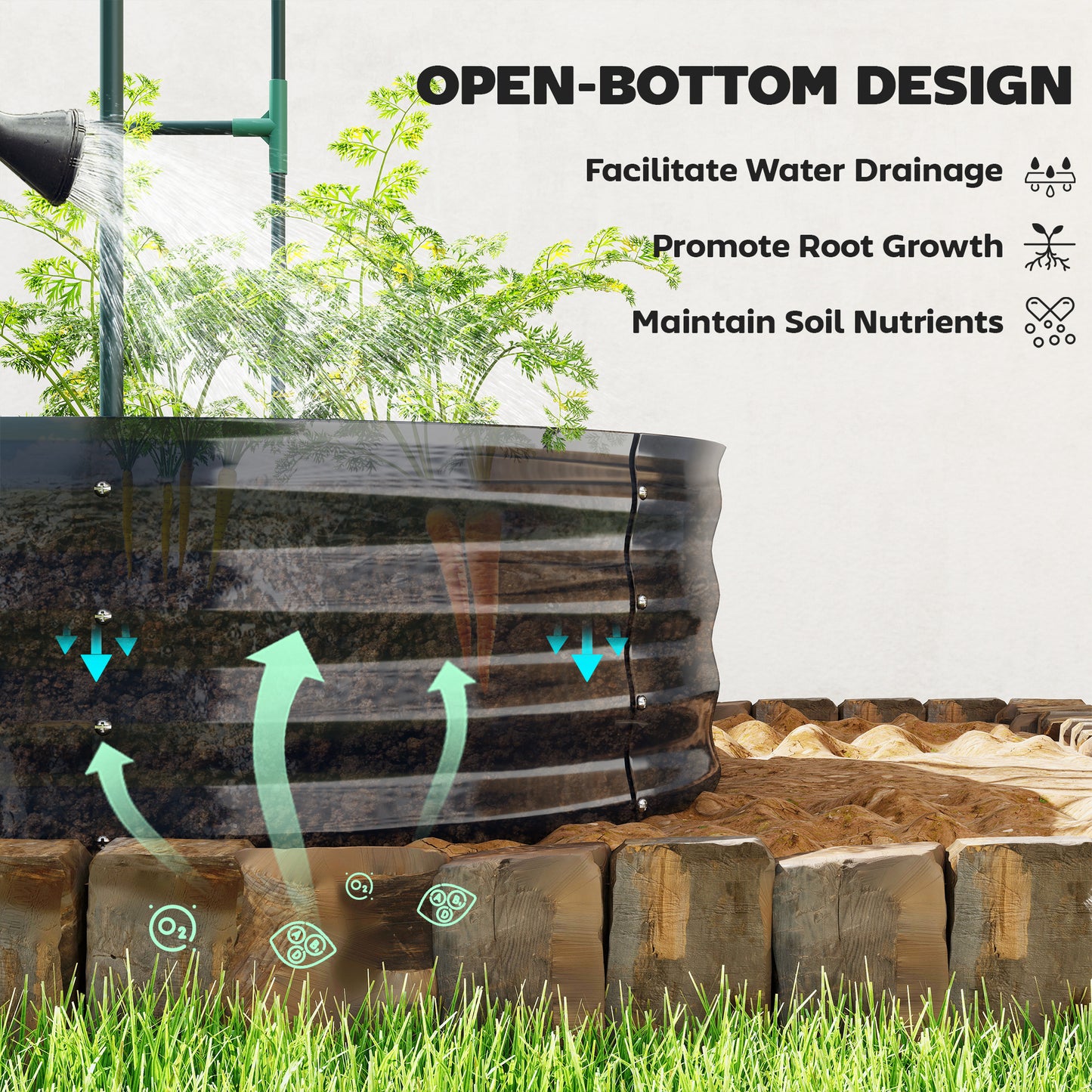 Outsunny Galvanised Raised Garden Bed with Arched Trellis, 5 x 3 x 6ft Metal Raised Bed for Garden with Open Bottom, Dark Grey