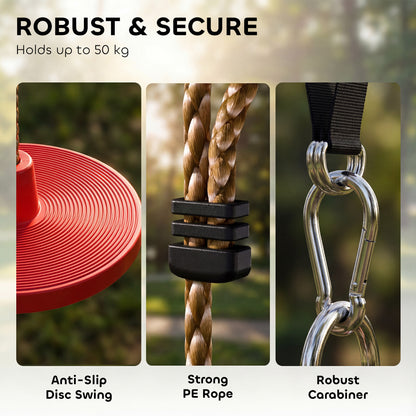 AIYAPLAY Climbing Rope, Kids Tree Swing Kit with Platforms and Disc Swings Seat, Obstacle Course Kids for Garden, Red