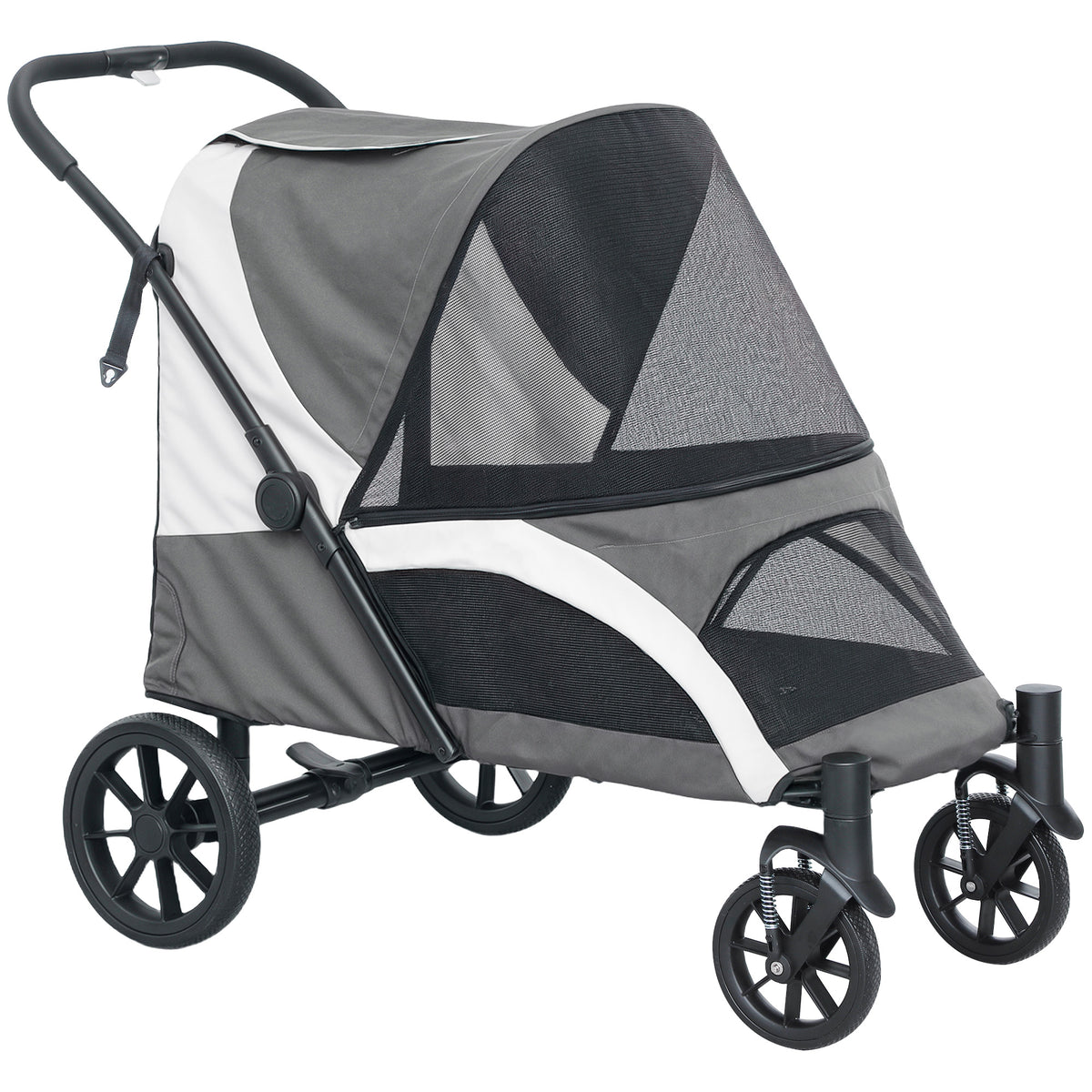 PawHut Foldable Pet Stroller for Medium Dogs with 4 Big Wheels, Shock-Absorbing Frame, Safety Leashes, Brakes, Dark Grey