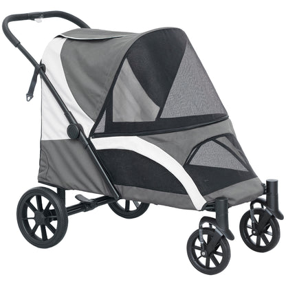PawHut Foldable Pet Stroller for Medium Dogs with 4 Big Wheels, Shock-Absorbing Frame, Safety Leashes, Brakes, Dark Grey