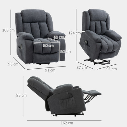 HOMCOM Power Lift Recliner Chair with Vibration Massage, Lift Chair for Elderly with Footrest, Remote, Side Pocket, Dark Grey