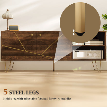 HOMCOM TV Stand Cabinet for up to 60 Inch TV, Modern 130cm TV Unit with Adjustable Shelves and Hairpin Legs, Double Door TV Cabinet for Living Room, Bedroom, Brown