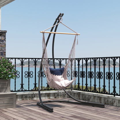 Outsunny Hammock Chair Stand Only, Hanging Chair Stand with Extra Large Base, Heavy Duty Metal Single Hammock Egg Swing Frame for Indoor Outdoor, 150 KG Load Capacity, Black
