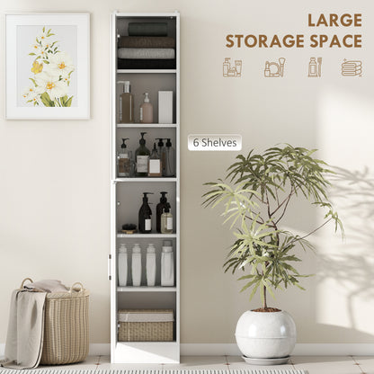 kleankin Tall Bathroom Cabinet with Mirror and Adjustable Shelf - White