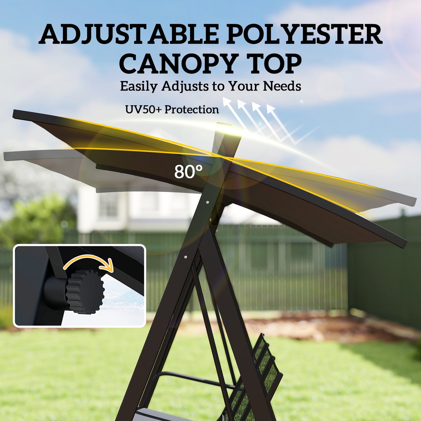 Outsunny 3 Seater Swing Chair, Garden Swing Bench with Adjustable Tilting Canopy, Breathable Mesh Seat 360 kg Capacity, Grey