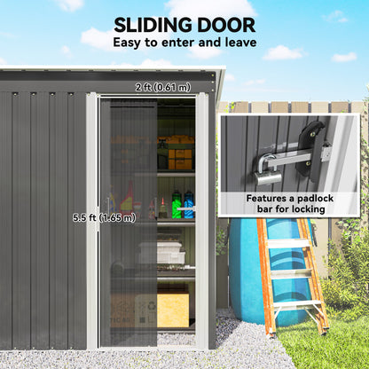Outsunny 5 x 3ft Garden Storage Shed with Sliding Door and Sloped Roof Outdoor Equipment Tool, Light Grey
