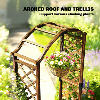 Outsunny Wooden Garden Arch with 2 Planter Boxes, Outdoor Rose Arch Trellis for Climbing Vines, Carbonised-Arches-ChewyGames-ChewyGames