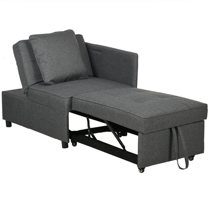 HOMCOM Convertible Single Sofa Bed, 3-in-1 Multi-Functional Sleeper Chair Bed with Magazine Pocket, Grey