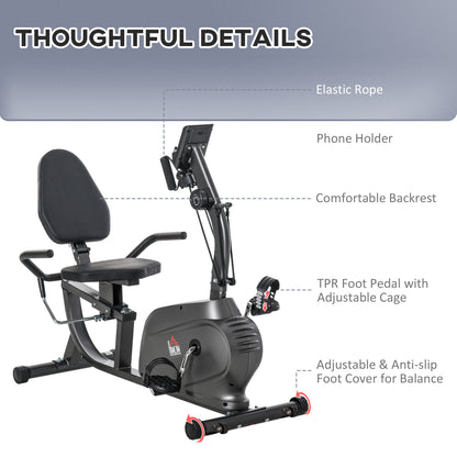 HOMCOM Recumbent Seated Exercise Bike, Recovery Rehab Exercise Bike Home Exerciser, 8-Level Magnetic Resistance Stationary Bike with Pad Holder, LCD Monitor, Wheels for Indoor Cardio Workout, Black