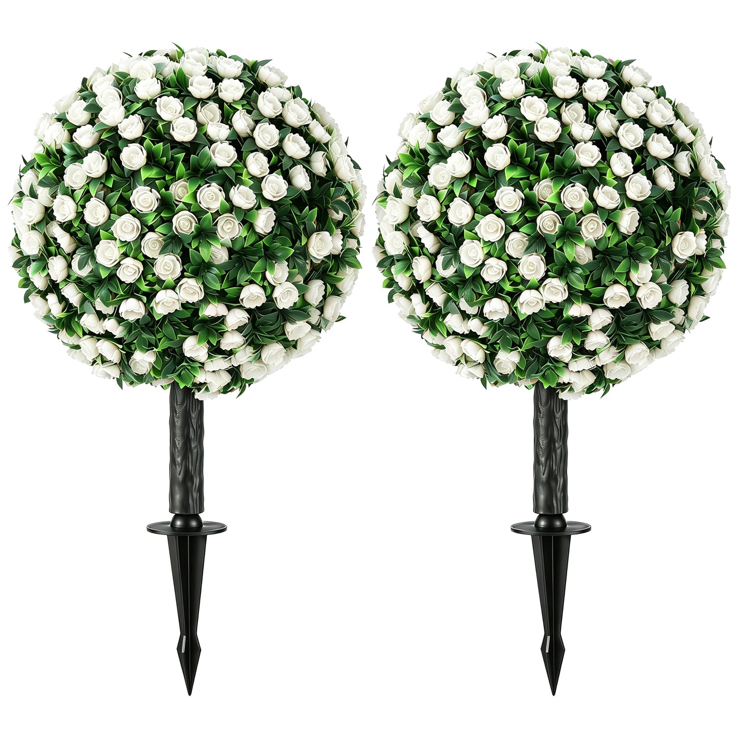 HOMCOM Artificial Rose Topiary UV Resistant, 2-Pack Fake Plants, 55 cm, White