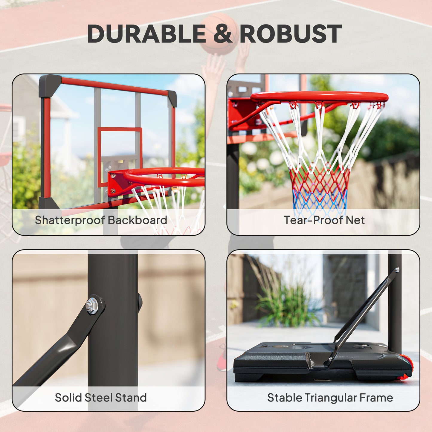 SPORTNOW Height Adjustable Basketball Hoop and Stand with Firm Backboard and Weighted Base, Portable on Wheels, Red