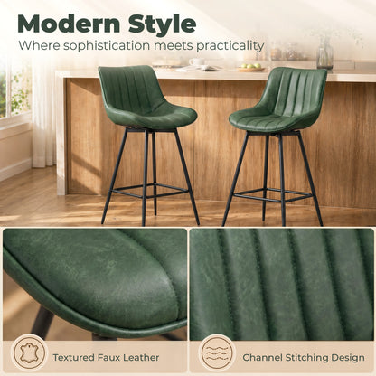 HOMCOM Set of 2 PU Leather Swivel Bar Stools - Dark Green
