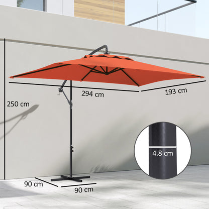 Outsunny 3(m) Cantilever Overhanging Parasol, with Cross Base - Orange--ChewyGames-ChewyGames