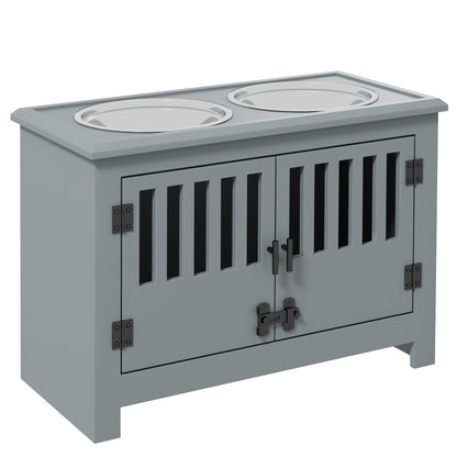 PawHut Raised Dog Bowls, Pet Feeding Station, with Storage, Food and Water Bowls, for Large Dogs - Grey