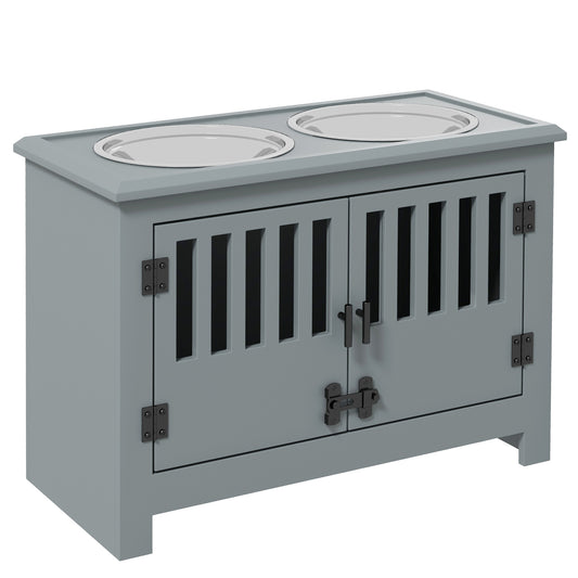 PawHut Raised Dog Bowls, Pet Feeding Station, with Storage, Food and Water Bowls, for Large Dogs - Grey
