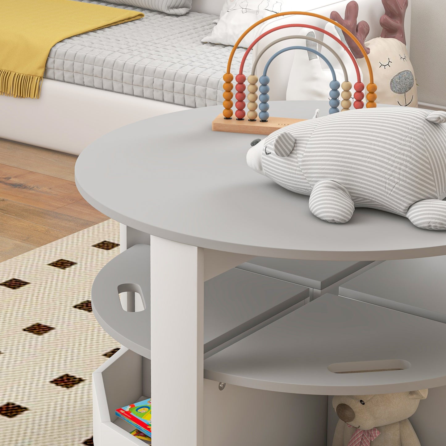 AIYAPLAY Five-Piece Kids Table and Chairs Set with Storage, for Ages 3-8 Years, Grey
