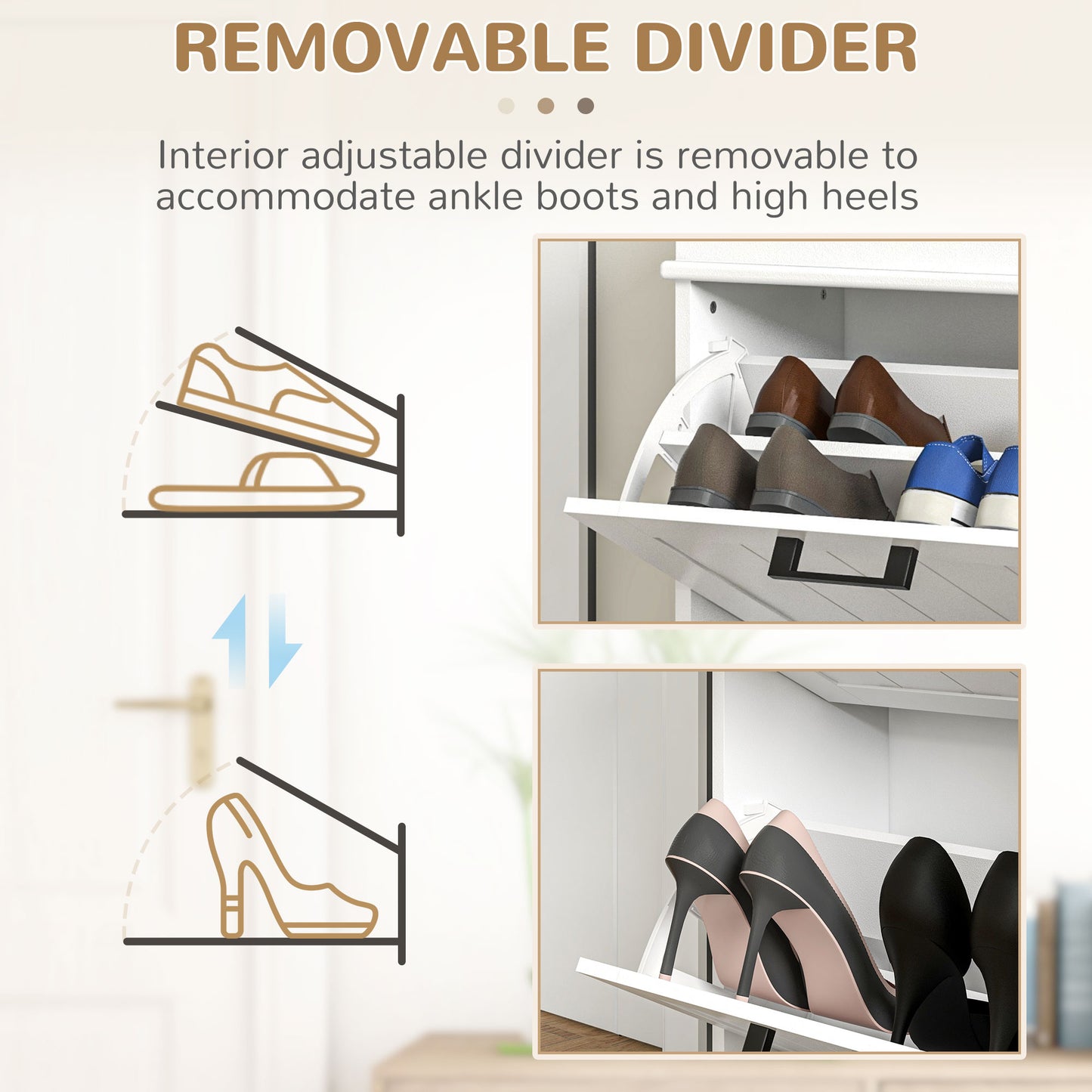 HOMCOM Two-Drawer Minimalistic 10-Shoe Cabinet - White