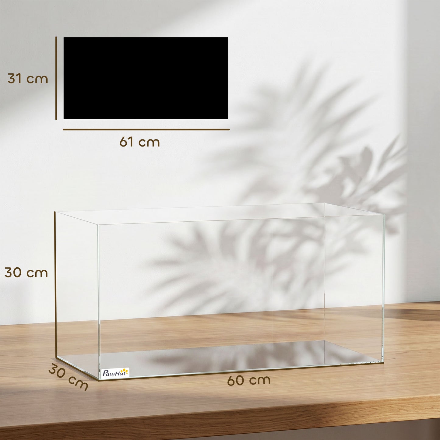 PawHut Fish Tank Bare Glass for DIY Glass Aquarium with Protective Base Mat 51L Transparent for Fish Shrimps