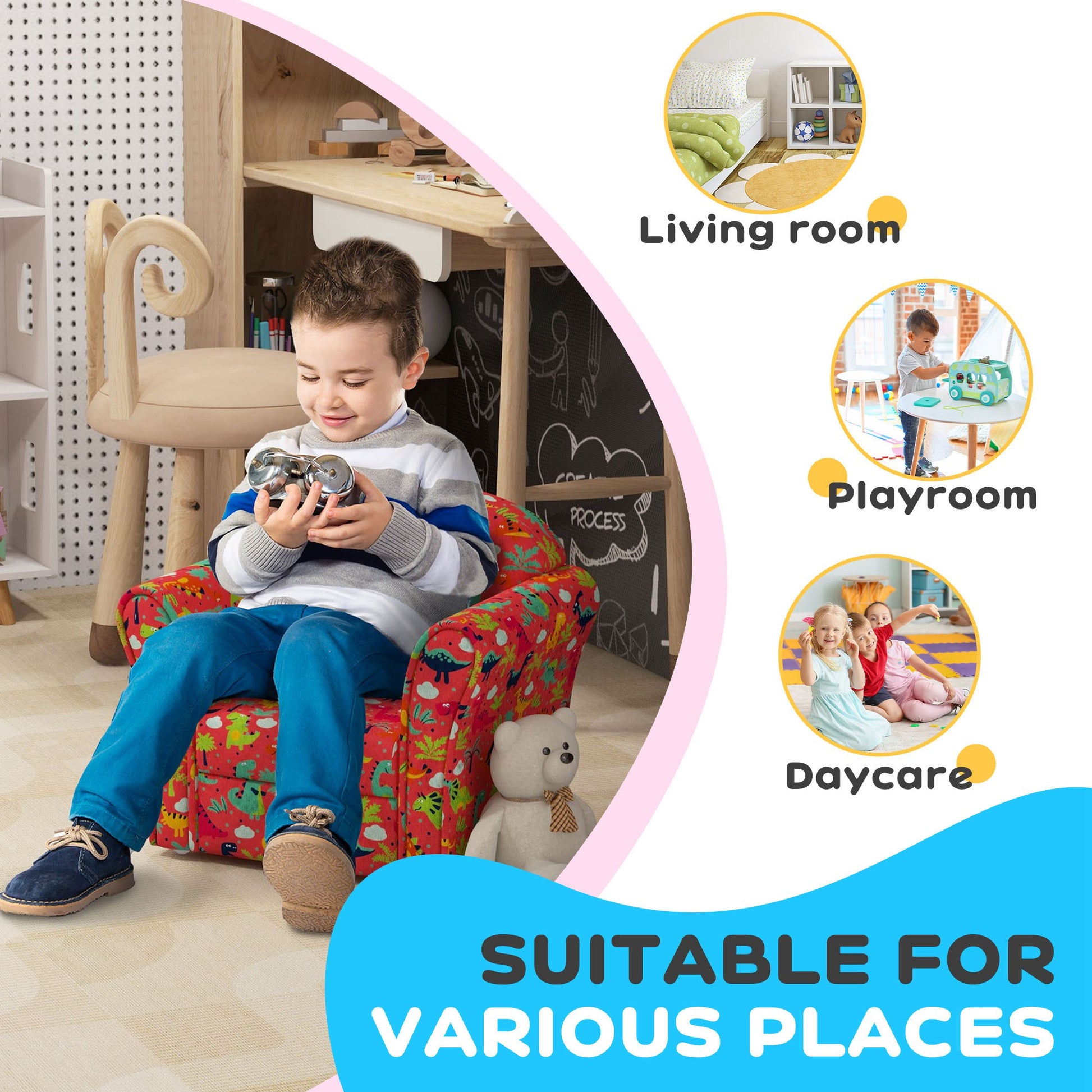 AIYAPLAY Kids Armchair with Dinosaur Design, Wooden Frame, for Bedroom, Playroom, Kids Room - Red--ChewyGames-ChewyGames