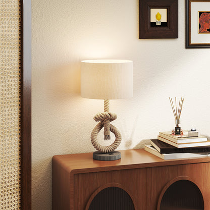 HOMCOM Nautical Table Lamps Set of 2 with USB Charging Port, Bedside Lamps for Bedroom Living Room, Warm White LED Bulb Included, with Hemp Rope, Natural