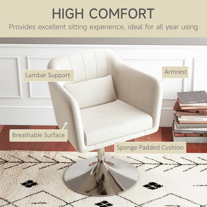 HOMCOM Modern Accent Chair with Swivel Base, Height Adjustable Arm Chair with Pillow for Living Room, Bedroom, Cream White