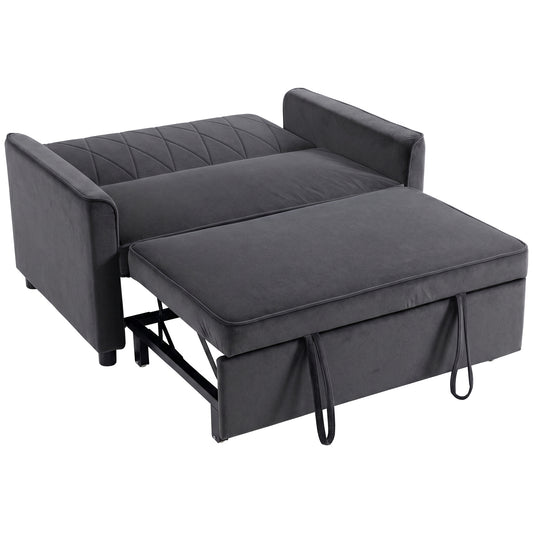 HOMCOM 2 Seater Sofa Bed, 3-in-1 Convertible Pull Out Sleeper Sofa with Clik-Clack Adjustable Backrest, Dark Grey