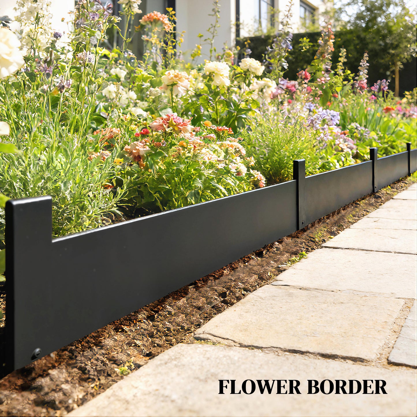 Outsunny 5pcs Garden Fence, Metal Picket Fence Panels, 102x20cm, Black