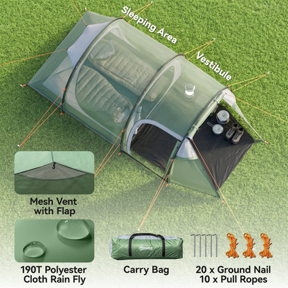 Outsunny Three-Man, Two-Room Tent - Green