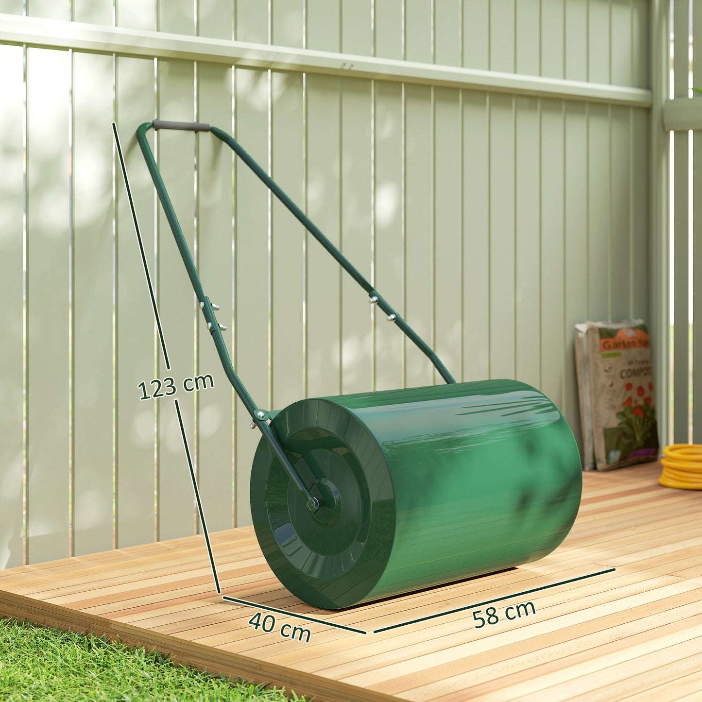 Outsunny 63 L Garden Lawn Roller with Water/Sand Filled Drum, Heavy Duty Steel Lawn Push Rolling Tool for Grass Seeding, Soil Levelling, Dark Green