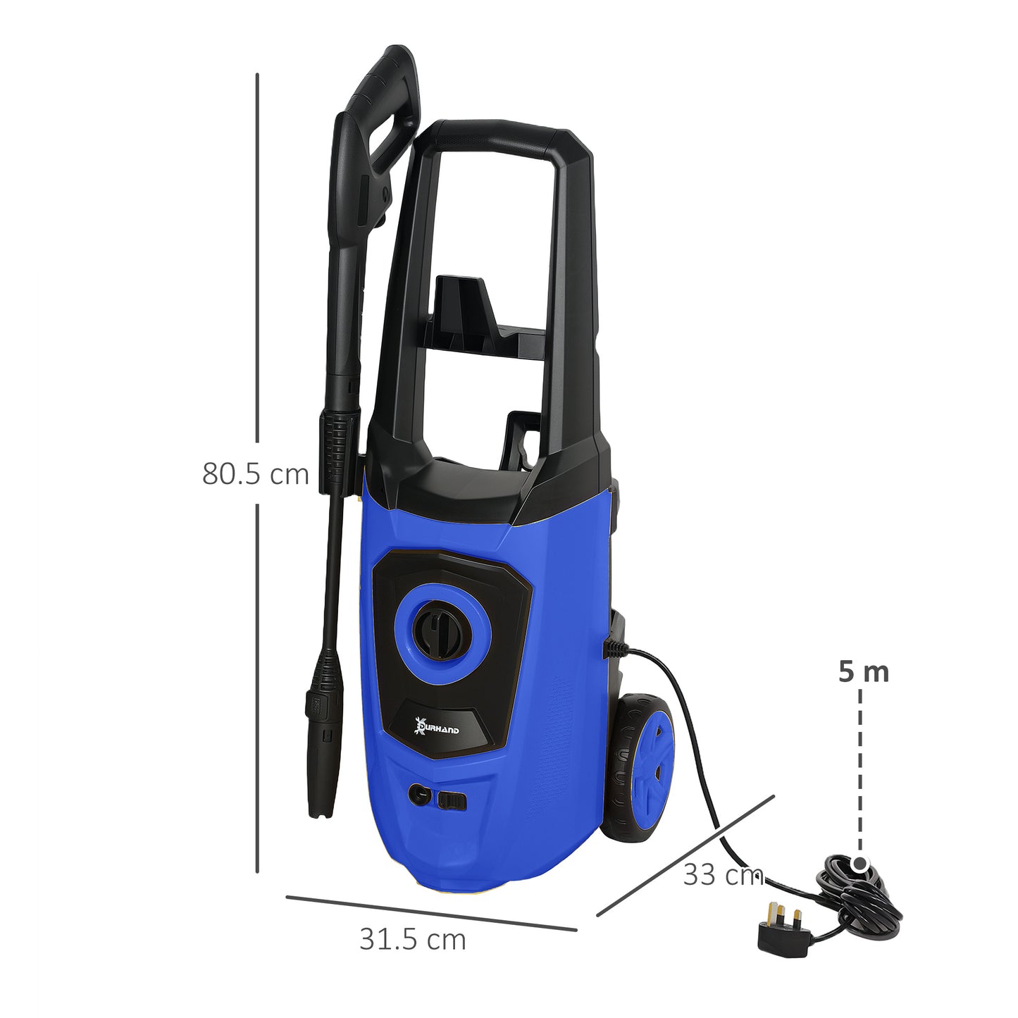 DURHAND 1800W High Pressure Washer, 150 Bar Pressure, 510 L/h Flow, High-Performance Portable Power Jet Wash Cleaner Blue