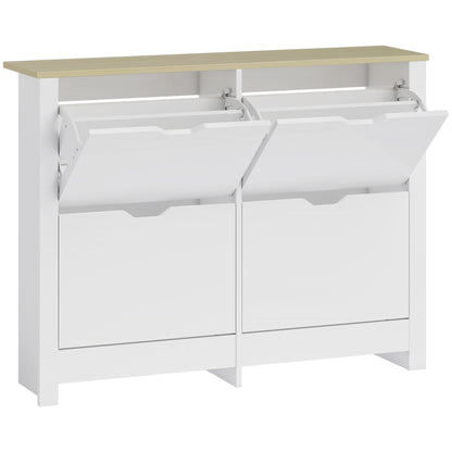 HOMCOM Slim Shoe Cabinet, Narrow Shoe Cupboard with 4 Flip Drawers, Adjustable Shelves for 16 Pairs of Shoes, White