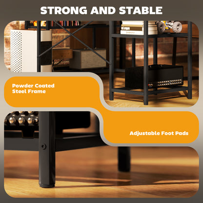 HOMCOM LED Light 'L' Computer Desk, with Shelves - Brown