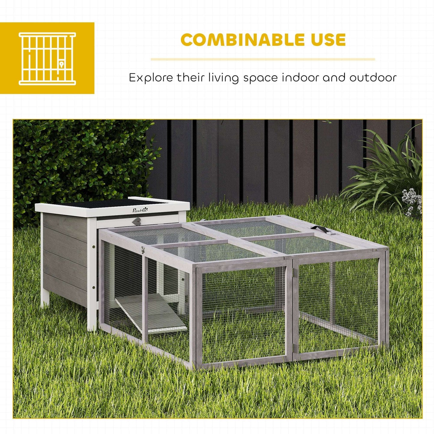 PawHut Rabbit Hutch Outdoor, Foldable Guinea Pig House with Openable Top, for 3 Bunnies, Ducks, Chickens, 110 x 105 x 50 cm