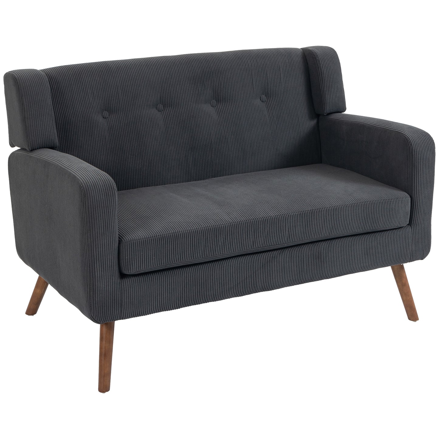 HOMCOM 2 Seater Sofa, 118 cm Corduroy Small Loveseat with Spring Cushion, Wood Legs for Small Space, Living Room, Dark Grey