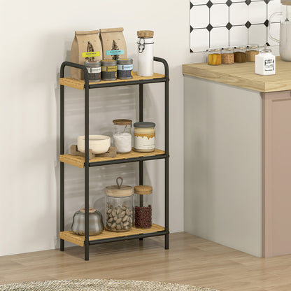 HOMCOM 3-Tier Bamboo Bathroom Storage Shelf, Freestanding Narrow Shelving Unit with Slatted Shelves for Kitchen Bathroom Living Room, 41.5 x 21.5 x 77.5 cm, Natural and Black