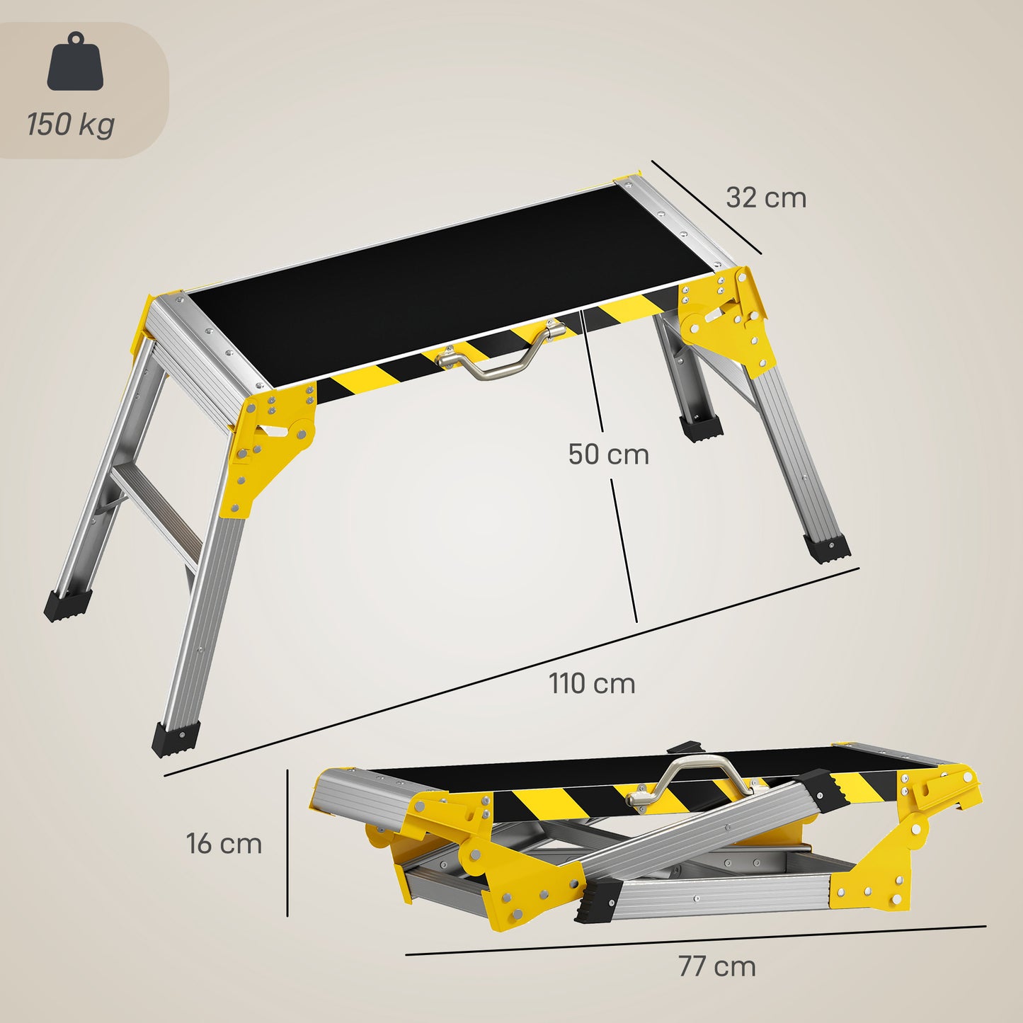 HOMCOM Work Bench, Foldable Aluminium Alloy Tool Stand with Handle, Non Slip, 150 kg, 110 x 32 x 50 cm