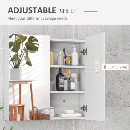 kleankin Bathroom Mirror Cabinet, Wall Mounted Bathroom Storage Cupboard with Adjustable Shelf, 60W x 15D x 60Hcm, High Gloss White-Medicine Cabinets-ChewyGames-ChewyGames