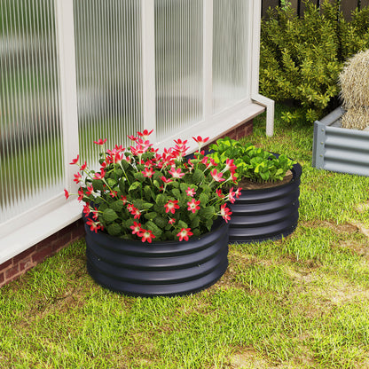 Outsunny Set of 2 Raised Garden Bed, Metal Planter Box with Safety Edging, Easy-to-assemble Stock Tank, Dark Grey