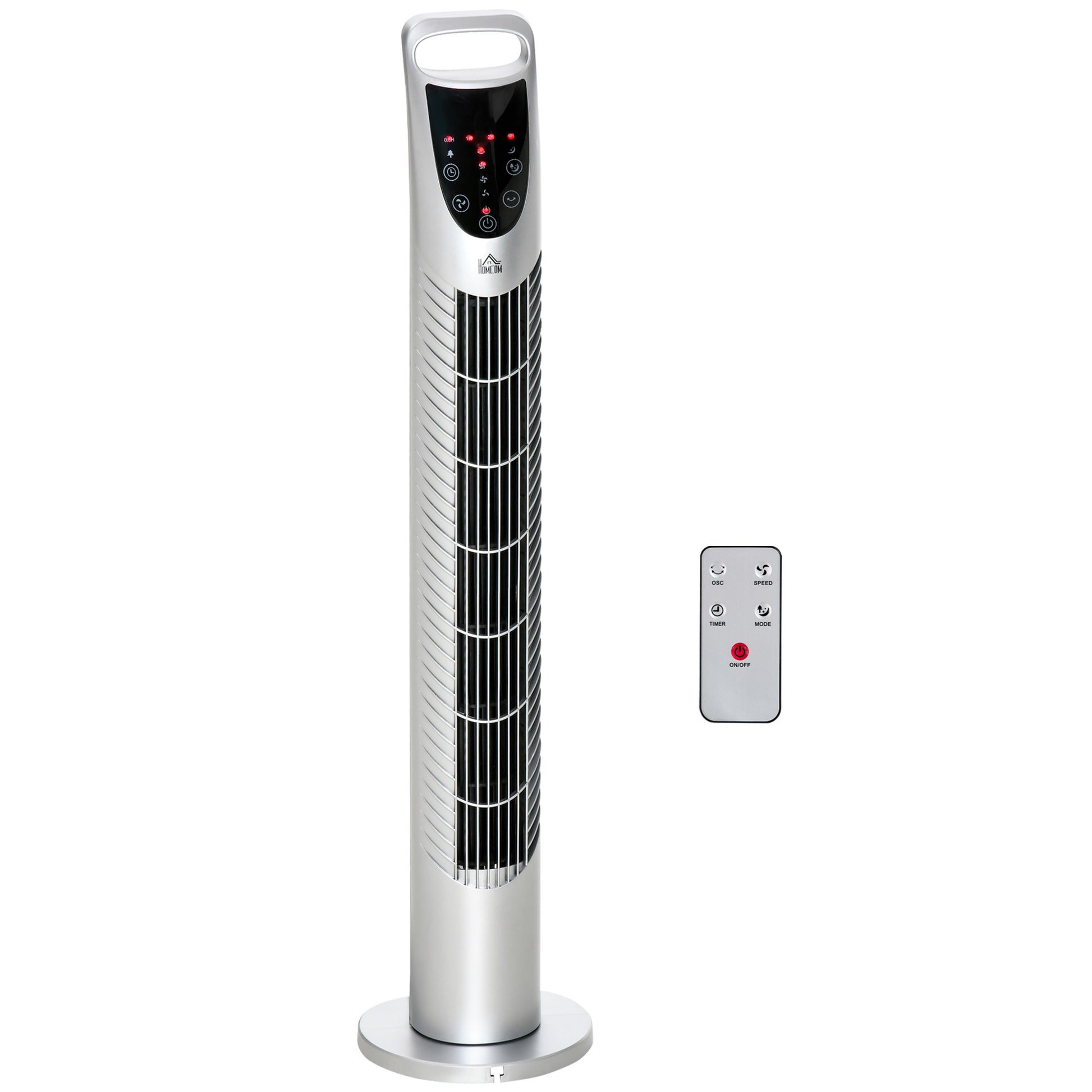 HOMCOM 31 Inch Bladeless Oscillating Tower Fan with 70° Oscillation, Remote Control, 7.5H Timer, 3 Speed 3 Modes, Electric Floor Standing Cooling Fan for Home Bedroom Office, Silver--ChewyGames-ChewyGames